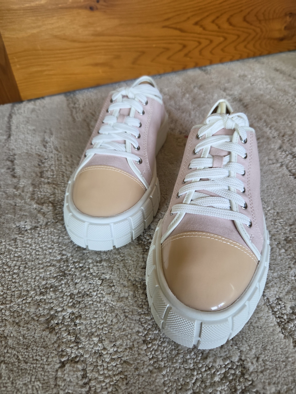 Paolo Pink Canvas Sneakers with Cream Patent Toe